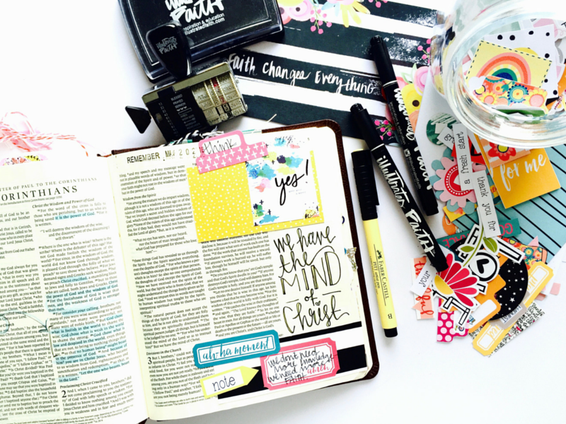 mixed media hybrid handlettering Bible journaling page by Tawni Satller | 1 Corinthians 2