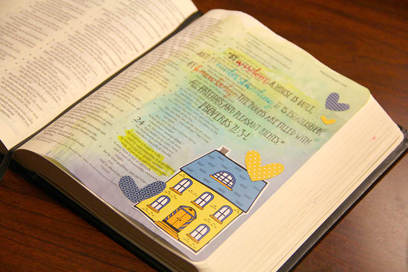 mixed media hybrid art journaling Bible entry by Allie Trumpower using printables she designed for Illustrated Faith