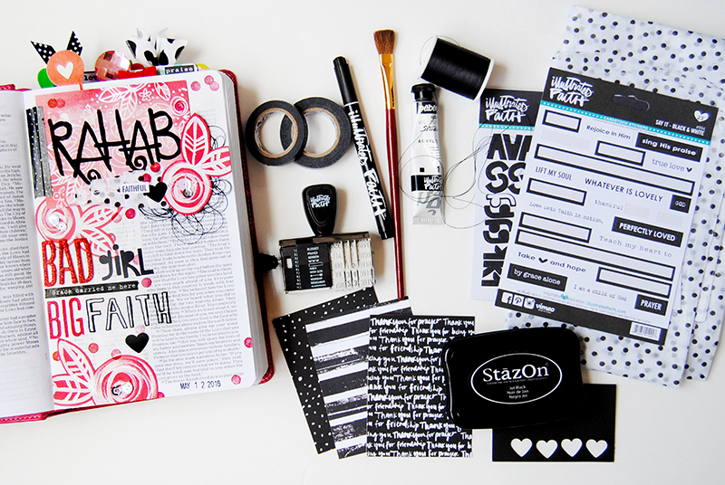 mixed media paper crafting Bible journaling page by Elaine Davis | Rahab: Bad Girl, Big Faith
