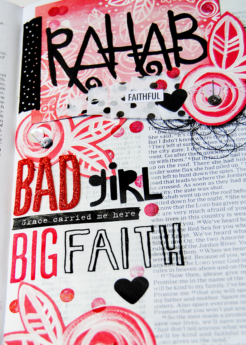 mixed media paper crafting Bible journaling page by Elaine Davis | Rahab: Bad Girl, Big Faith