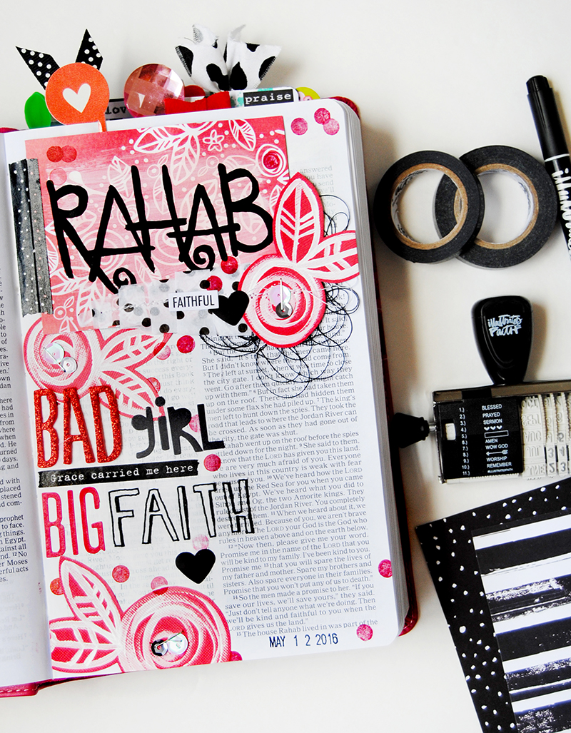 mixed media paper crafting Bible journaling page by Elaine Davis | Rahab: Bad Girl, Big Faith