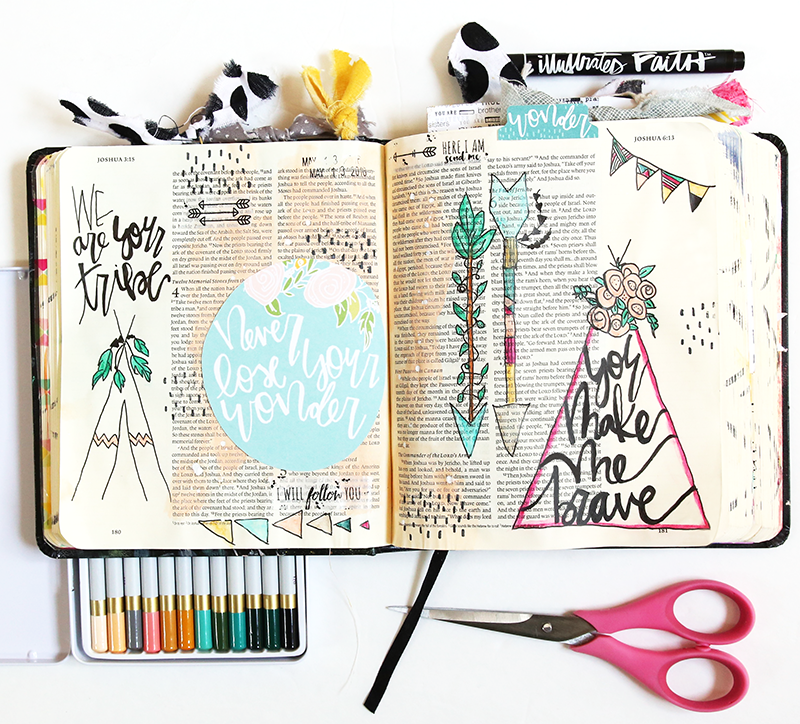 mixed media hybrid Bible journaling in Joshua 6 | He Has Made Me Brave by Gina Lideros | Illustrated Faith #prayprintshop