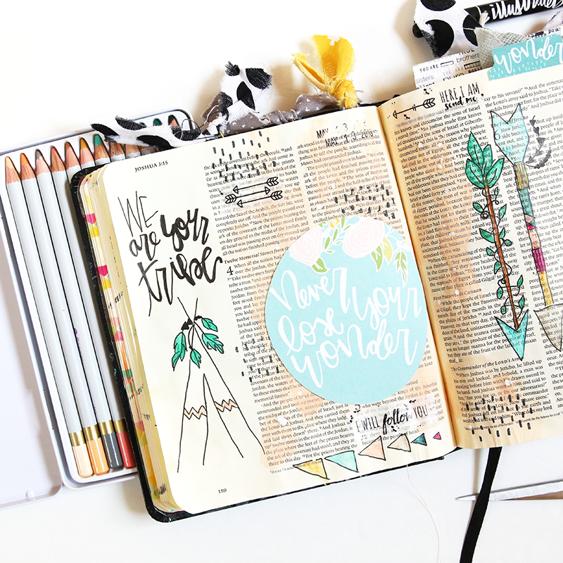 mixed media hybrid Bible journaling in Joshua 6 | He Has Made Me Brave by Gina Lideros | Illustrated Faith #prayprintshop