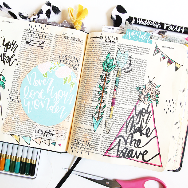 mixed media hybrid Bible journaling in Joshua 6 | He Has Made Me Brave by Gina Lideros | Illustrated Faith #prayprintshop