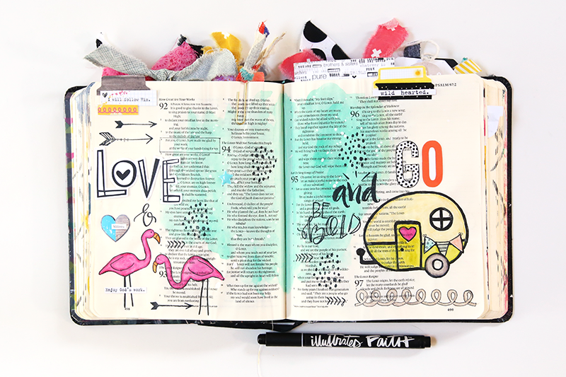 mixed media, watercolor, hybrid art journaling Bible page by Gina Lideros