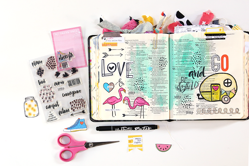 mixed media, watercolor, hybrid art journaling Bible page by Gina Lideros