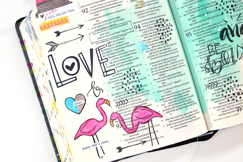 mixed media, watercolor, hybrid art journaling Bible page by Gina Lideros