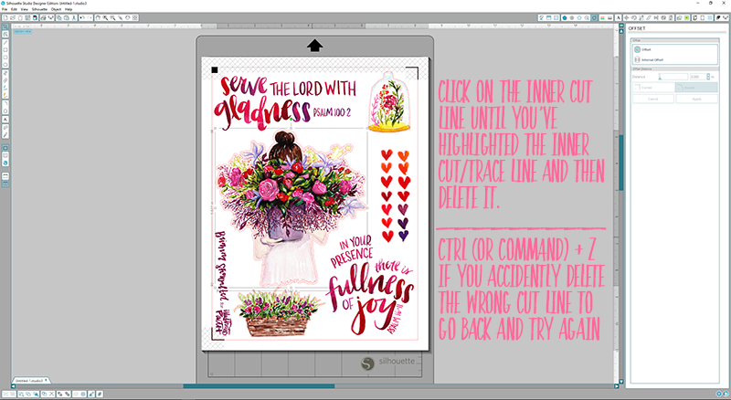 Offset Print and Cut Silhouette Step by Step Tutorial using the Illustrated Faith Print Pray Shop Printables | Psalm 16:11 | Bible Journaling | Illustrated Faith by Bella Blvd She Blooms Collection | Print Pray Paste Oh Happy Day by Brianna Showalter