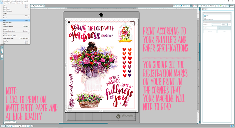 Offset Print and Cut Silhouette Step by Step Tutorial using the Illustrated Faith Print Pray Shop Printables | Psalm 16:11 | Bible Journaling | Illustrated Faith by Bella Blvd She Blooms Collection | Print Pray Paste Oh Happy Day by Brianna Showalter
