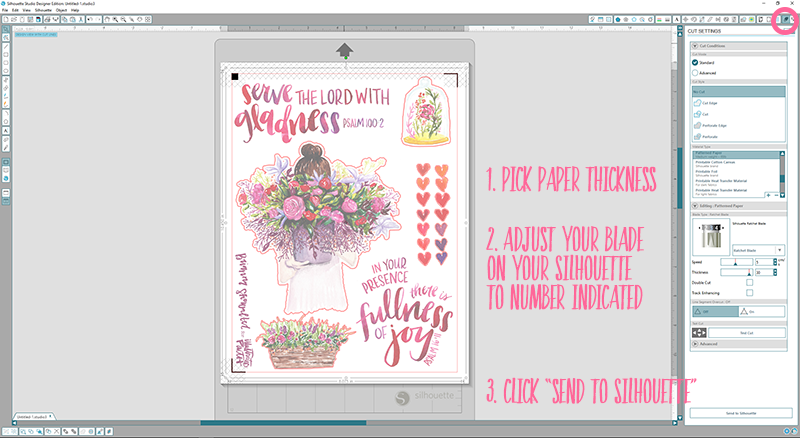 Offset Print and Cut Silhouette Step by Step Tutorial using the Illustrated Faith Print Pray Shop Printables | Psalm 16:11 | Bible Journaling | Illustrated Faith by Bella Blvd She Blooms Collection | Print Pray Paste Oh Happy Day by Brianna Showalter