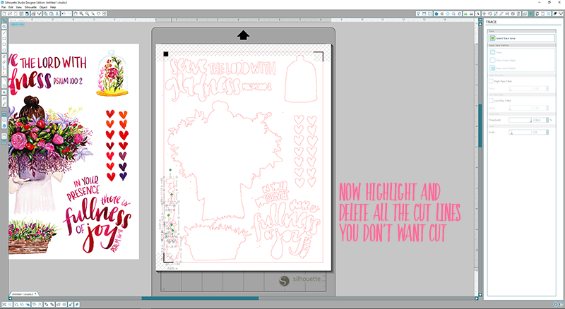 Offset Print and Cut Silhouette Step by Step Tutorial using the Illustrated Faith Print Pray Shop Printables | Psalm 16:11 | Bible Journaling | Illustrated Faith by Bella Blvd She Blooms Collection | Print Pray Paste Oh Happy Day by Brianna Showalter