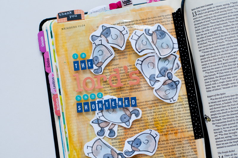 shaker card filled with quail representing the abundance of God's provisions and message by Jess Robyn | mixed media art journaling Bible | Illustrated Faith by Bella Blvd Genesis Collection