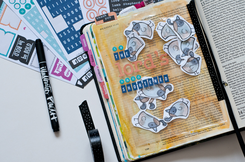 shaker card filled with quail representing the abundance of God's provisions and message by Jess Robyn | mixed media art journaling Bible | Illustrated Faith by Bella Blvd Genesis Collection