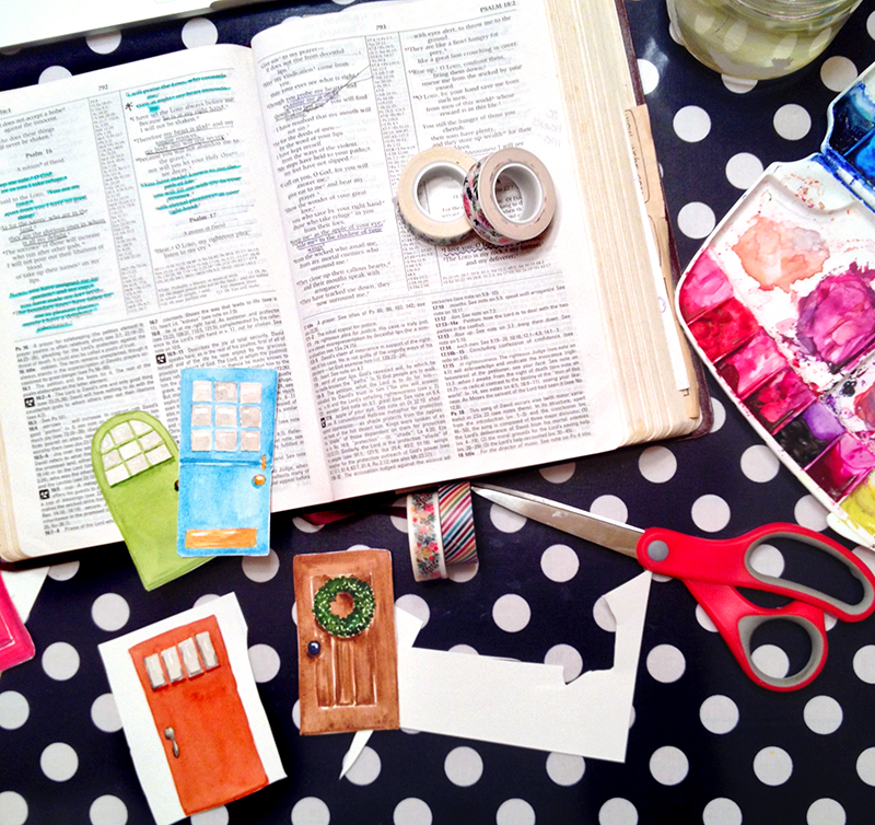 mixed media hybrid art journaling Bible by Brianna Showalter | Print Pray Shop My Father's House | watercolors | printables