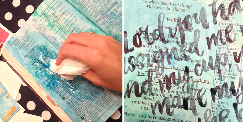 mixed media hybrid art journaling Bible by Brianna Showalter | Print Pray Shop My Father's House | watercolors | printables