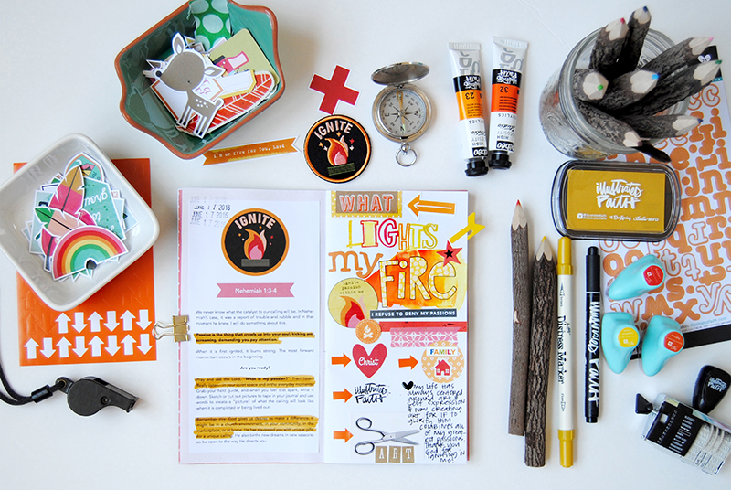 Ignite - Week #1 in Illustrated Faith's Revival Camp online workshop | mixed media faith art journaling by Elaine Davis