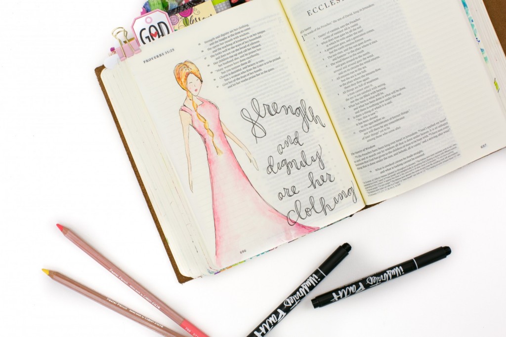 mixed media Proverbs 31 watercolor illustration by Amy Bruce | step by step process