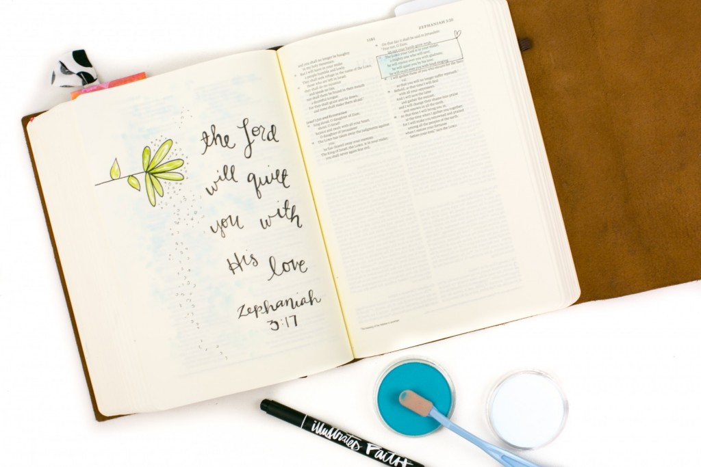 step by step mixed media Bible journaling process by Amy Bruce using PanPastels