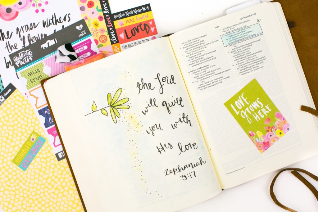 step by step mixed media Bible journaling process by Amy Bruce using PanPastels