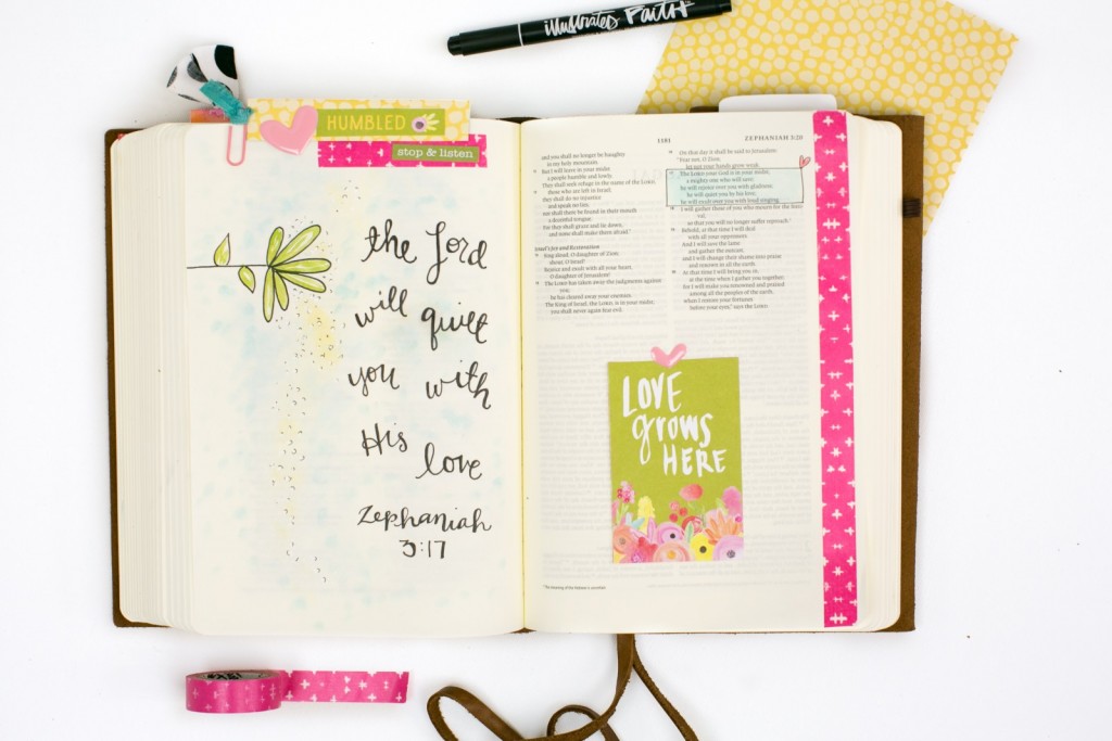 step by step mixed media Bible journaling process by Amy Bruce using PanPastels