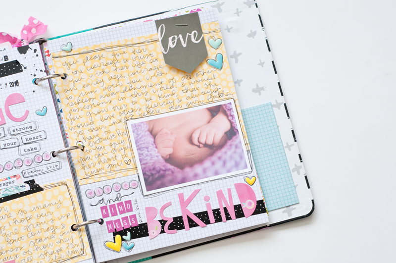 scrapbooking letters and scripture to Jess' daughter | Praise Book and Baby Scrapbook | Cinderella movie's quote "Have Courage and Be Kind"