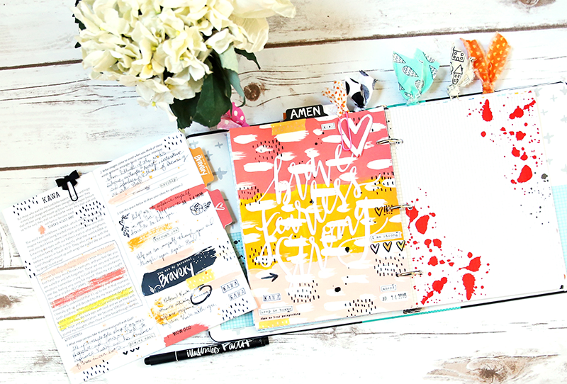 mixed media faith art journaling by Gina Lideros - Brave Fearless Strong