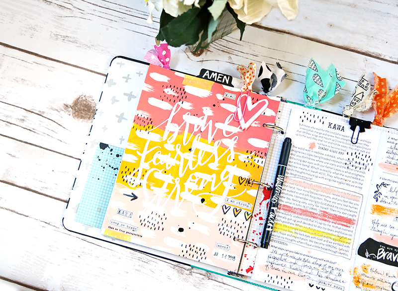 mixed media faith art journaling by Gina Lideros - Brave Fearless Strong