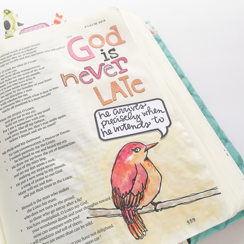 watercolor mixed media Bible journaling by Bekah Blankenship | God Is Never Late | Psalm 40