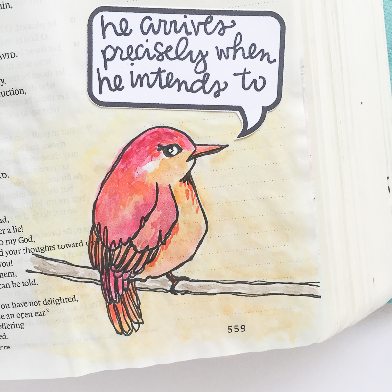 watercolor mixed media Bible journaling by Bekah Blankenship | God Is Never Late | Psalm 40