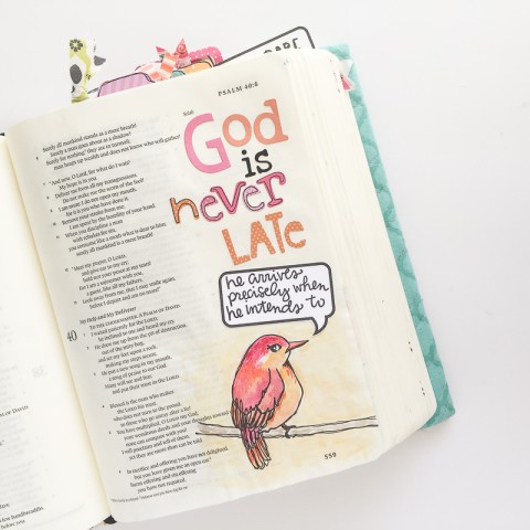 watercolor mixed media Bible journaling by Bekah Blankenship | God Is Never Late | Psalm 40