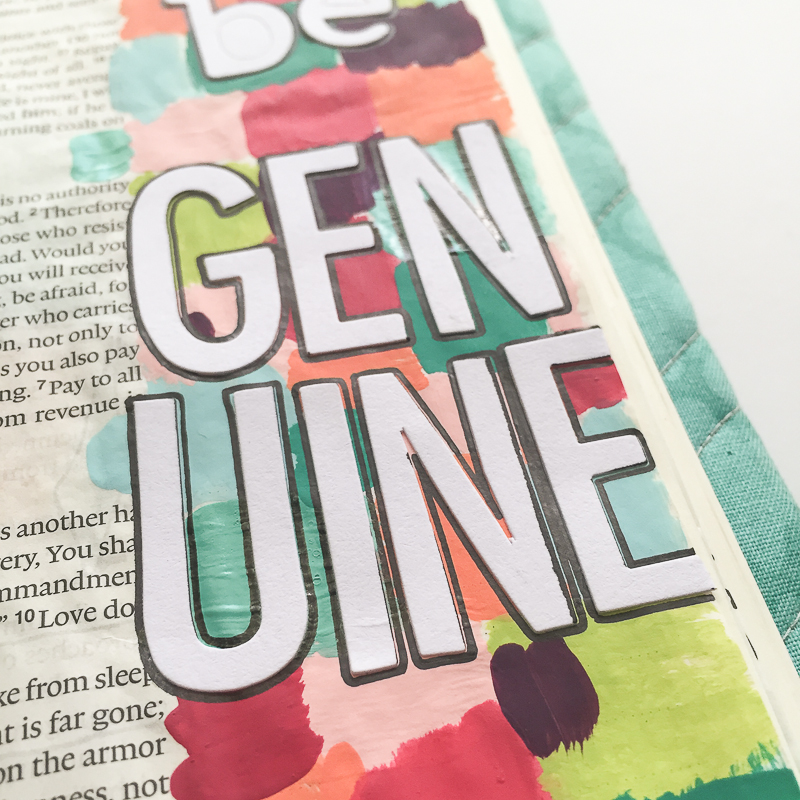 mixed media faith art journaling Bible entry by Bekah Blankenship | Romans 12 - Let love be genuine