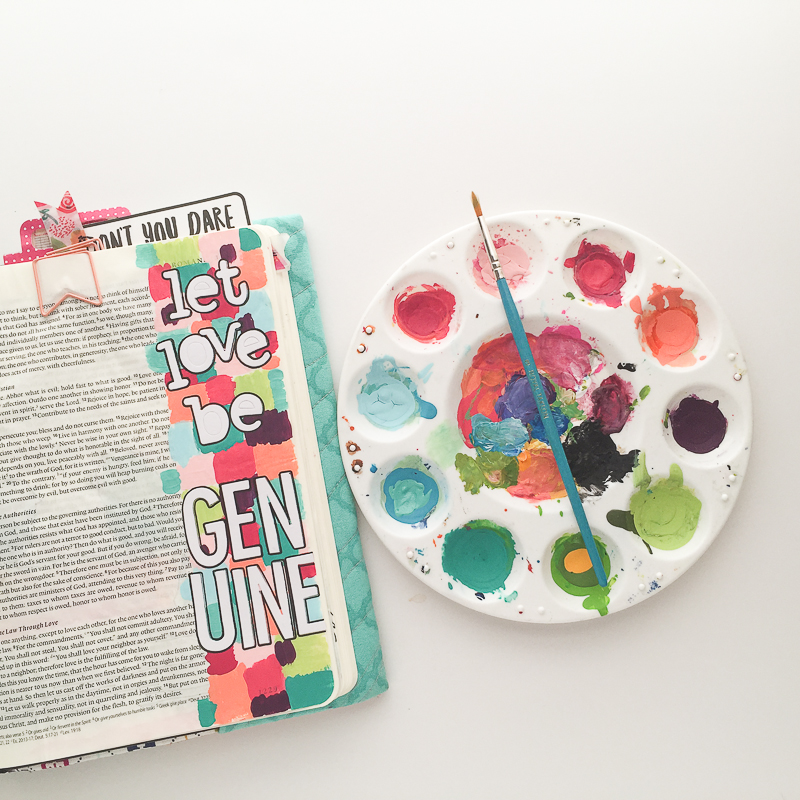 mixed media faith art journaling Bible entry by Bekah Blankenship | Romans 12 - Let love be genuine