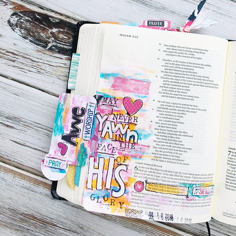 mixed media art journaling Bible Isaiah 6 - Awe Worship entry by Heather Greenwood