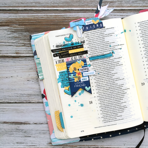 mixed media art journaling Bible entry by Heather Greenwood | Proverbs 17:17 | tribute to loyal friend