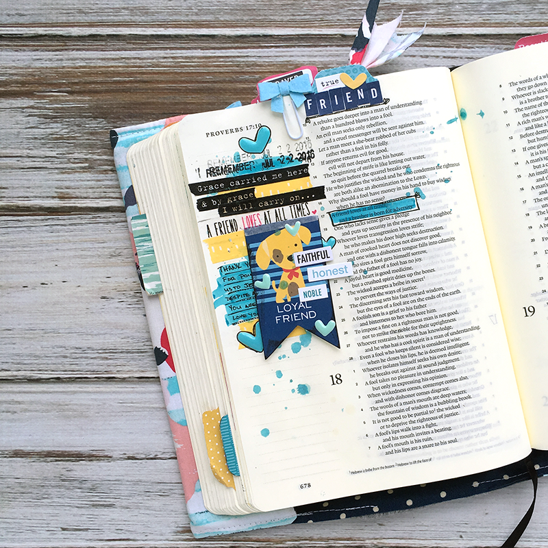 mixed media art journaling Bible entry by Heather Greenwood | Proverbs 17:17 | tribute to loyal friend