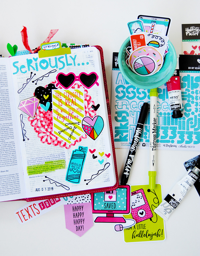 hybrid mixed media art journaling Bible by Elaine Davis | The struggle is real
