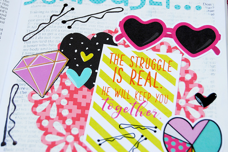 hybrid mixed media art journaling Bible by Elaine Davis | The struggle is real