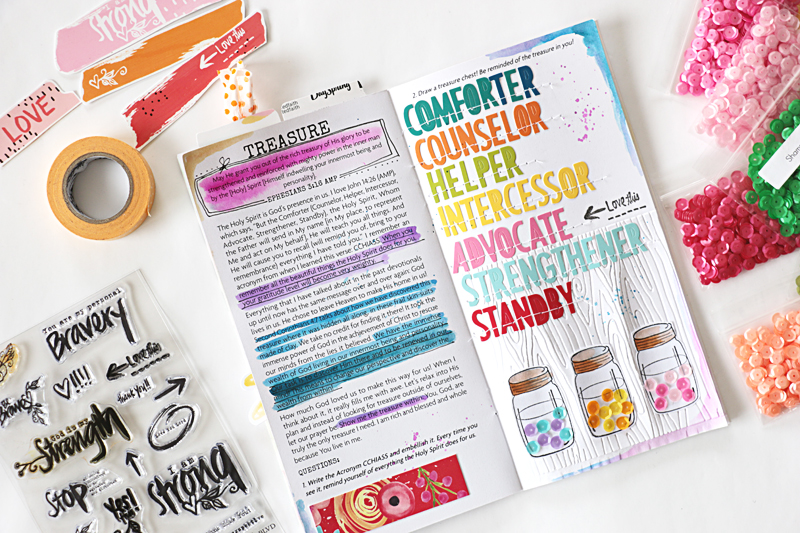 art journaling process video by Natalie Elphinstone | Treasure | I Am Strong Devotional by Wilna Furstenberg