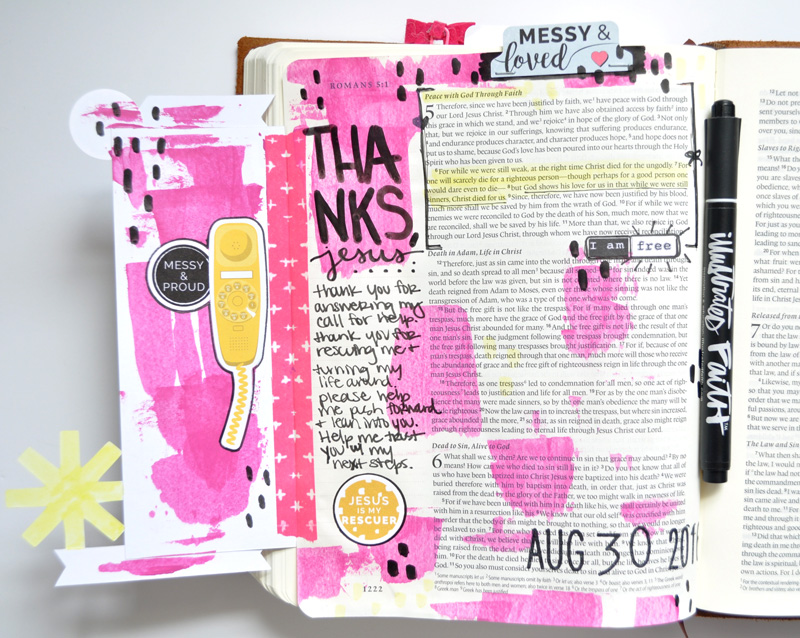 hybrid mixed media Bible art journaling by Leah of Salted Brew