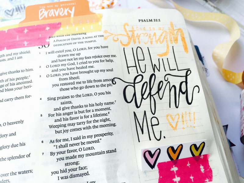 In My Defense | Illustrated Faith Bible Journaling | Hand Lettering | Tawni Sattler | Illustrated Faith I Am Strong Devotional by Wilna Furstenberg