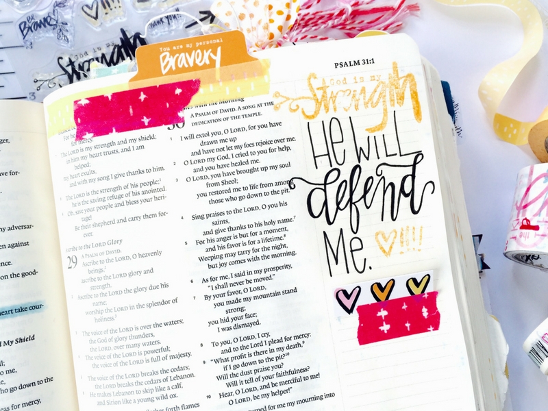 In My Defense | Illustrated Faith Bible Journaling | Hand Lettering | Tawni Sattler | Illustrated Faith I Am Strong Devotional by Wilna Furstenberg