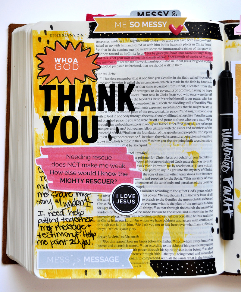 hybrid mixed media art journaling Bible entry by Leah Schumacher  | Mess is part of the Dealio