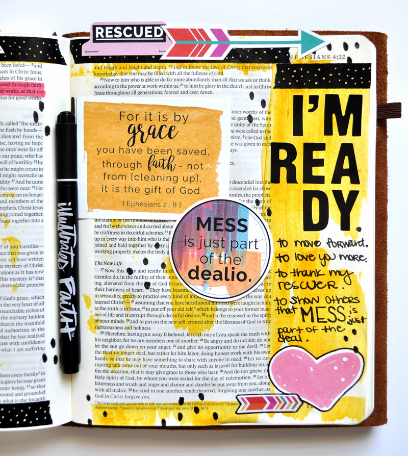 hybrid mixed media art journaling Bible entry by Leah Schumacher  | Mess is part of the Dealio
