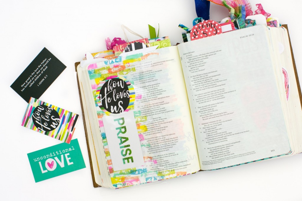mixed media step by step Bible journaling tutorial by Amy Bruce | How He Loves Us devotional by Stephanie Buice