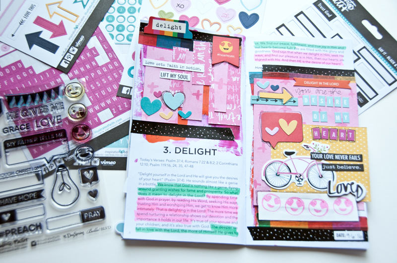 mixed media hidden devotional journaling entry by Jess Robyn | Desire of My Heart Psalm 37:4 | Through Christ devotional by Meg Duerksen