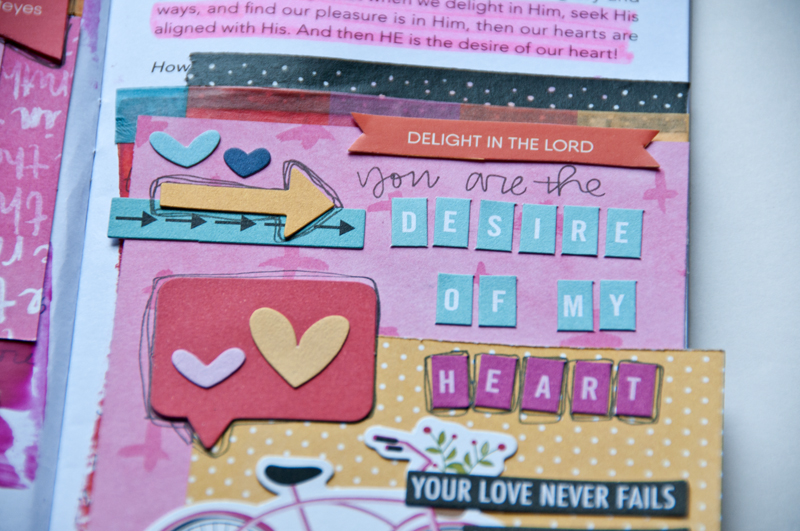 mixed media hidden devotional journaling entry by Jess Robyn | Desire of My Heart Psalm 37:4 | Through Christ devotional by Meg Duerksen