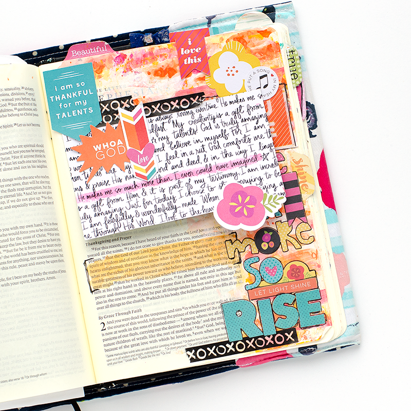 mixed media art journaling Bible entry by Heather Greenwood | Rise by Danny Gokey | Made to Crave by Lysa TerKeurst | Illustrated Faith by Bella Blvd Bright & Brave Collection