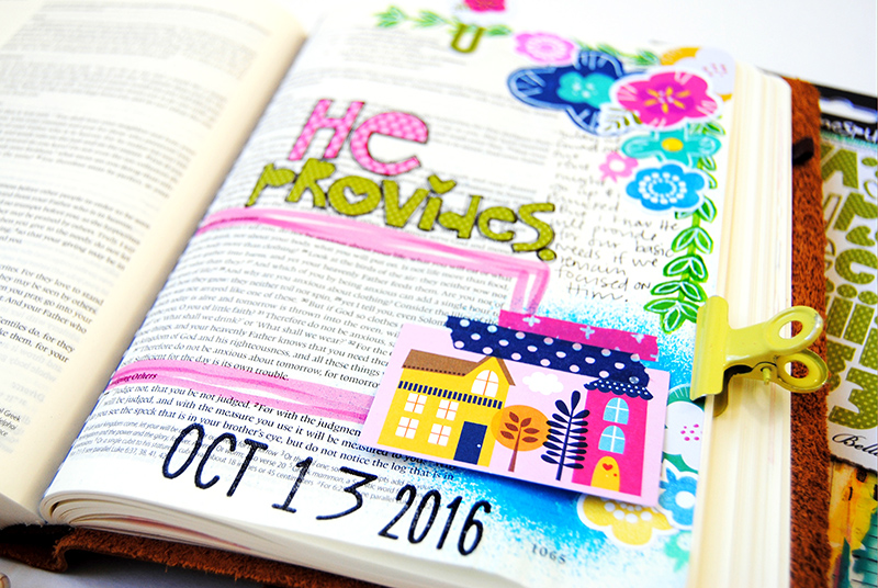 mixed media Bible journaling by Elaine Davis | anxiety | He provides - Matthew 6:25-34