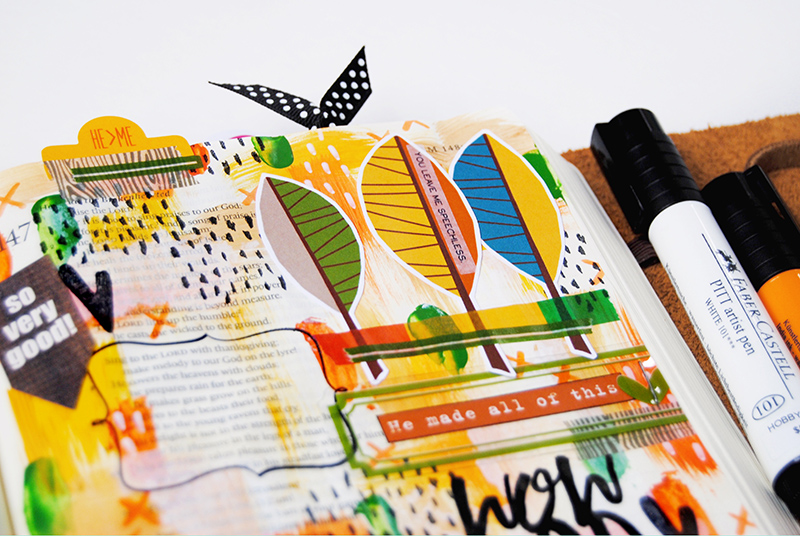 hybrid mixed media art journaling Bible entry by Elaine Davis | WOW GOD He Made All Of This! | Psalm 147:7-9