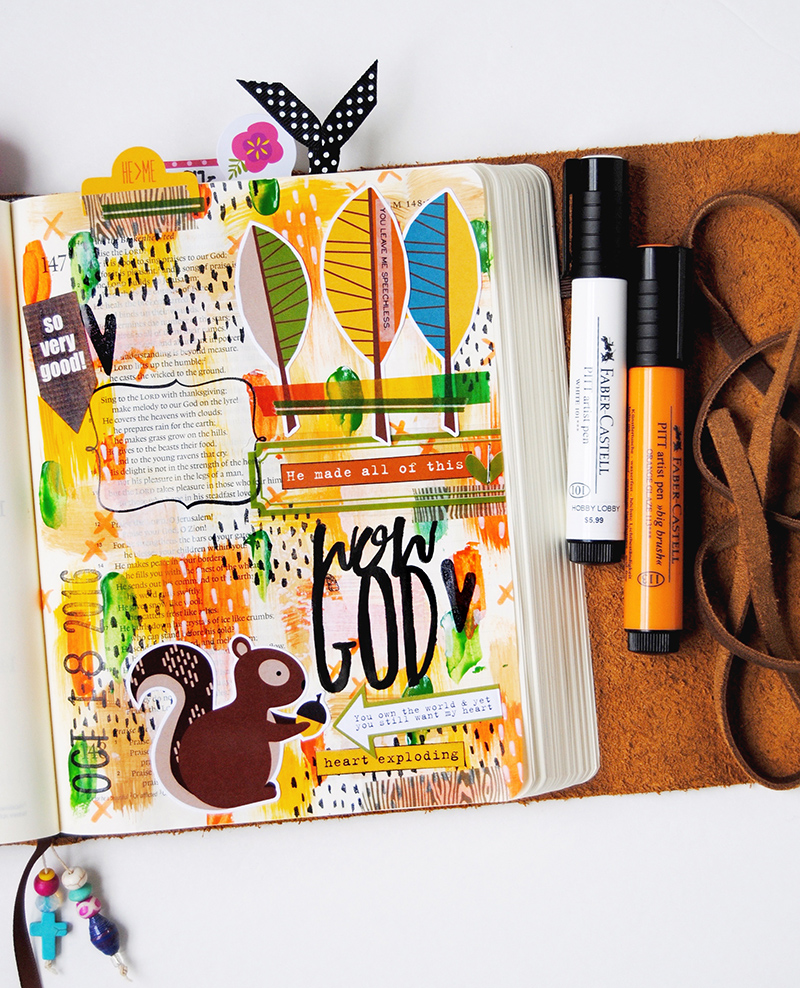 hybrid mixed media art journaling Bible entry by Elaine Davis | WOW GOD He Made All Of This! | Psalm 147:7-9